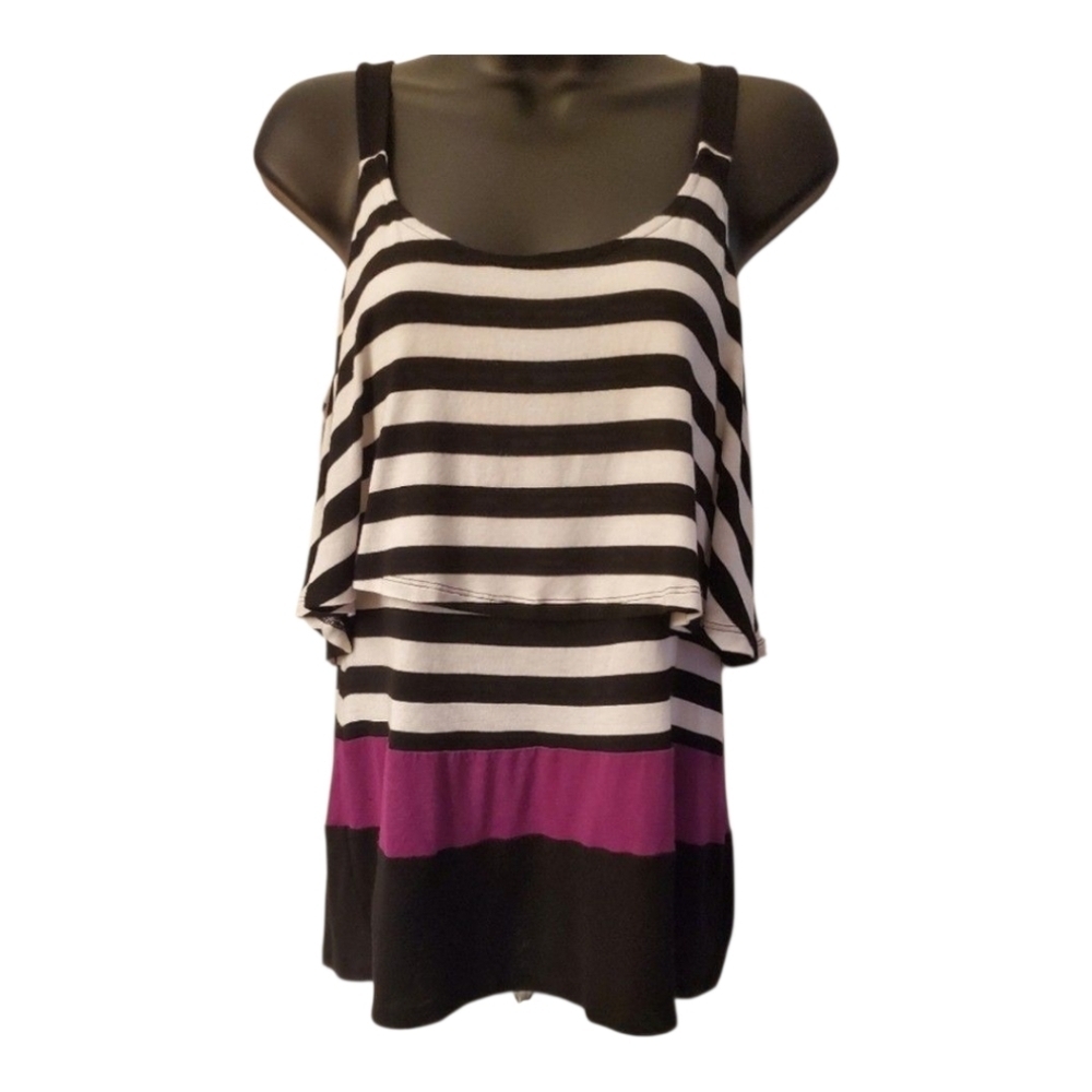 White House Black Market Sleeveless Striped Tiered Top Blk Purple White Size S